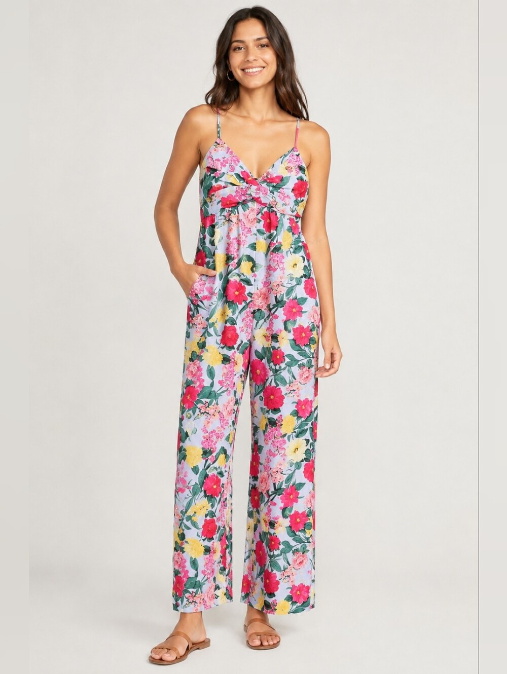 Old Navy | Floral Twist Front Smock Linen Blend Jumpsuit Fairycore Lagenlook XL